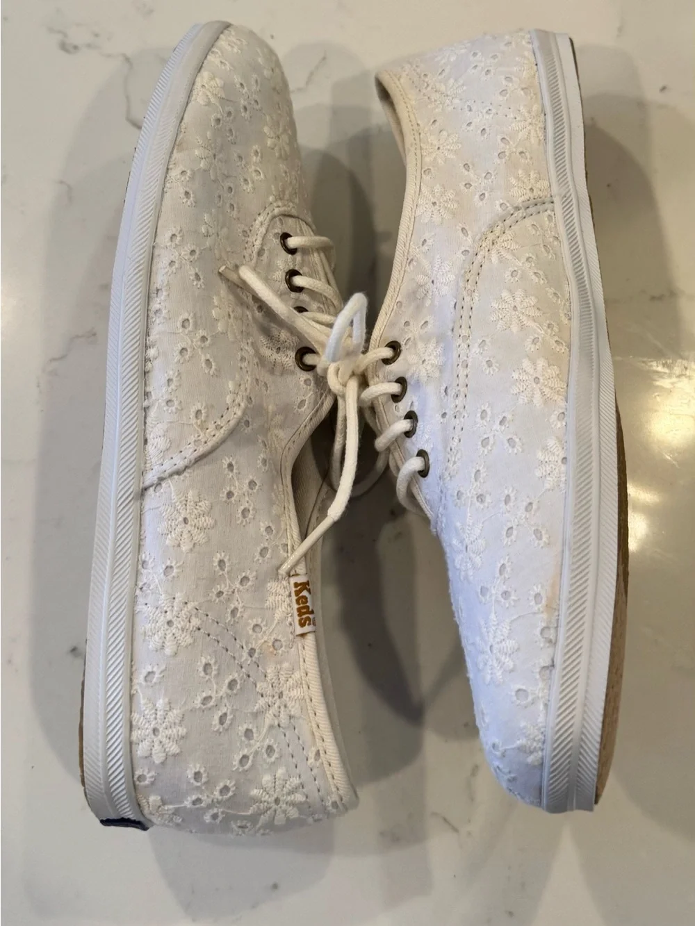 Keds White Floral Eyelet Lace-Up Sneakers